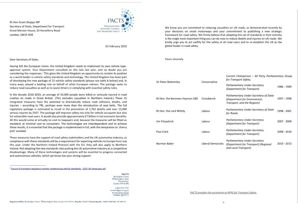 Letter From PACTS
